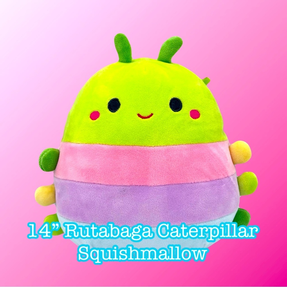 Squishmallows Green and Pink Caterpillar 14” Rutabaga NWT​